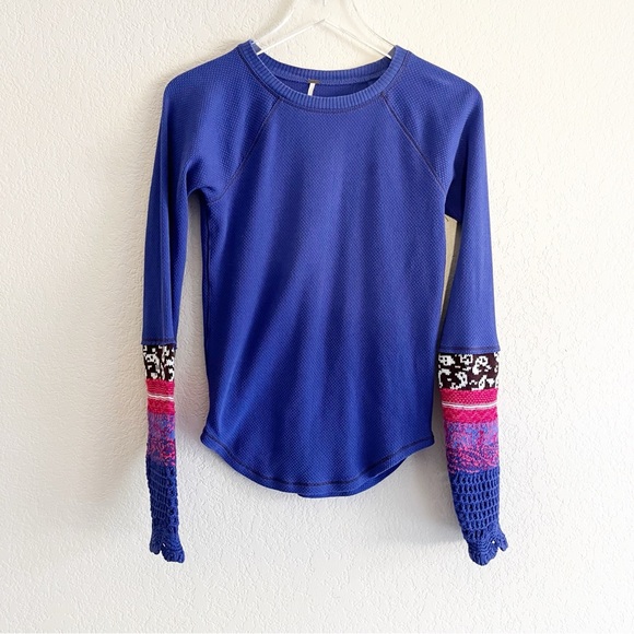 FREE PEOPLE In The Mix Cuff Thermal Waffle Shirt Size Medium - Picture 4 of 11